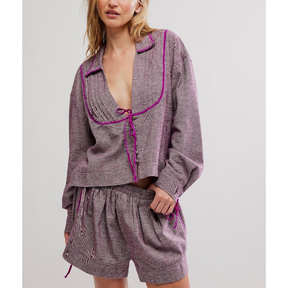 Free People Lavender Knit Lounge Set with Magenta Trim